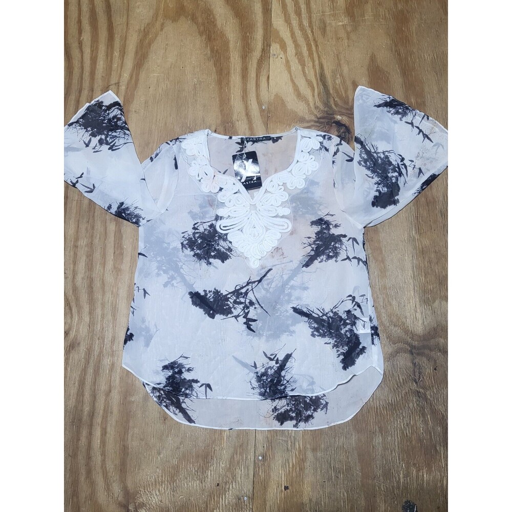 Zastra Blouse Women S Black White 3/4 Length Sleeve @H6